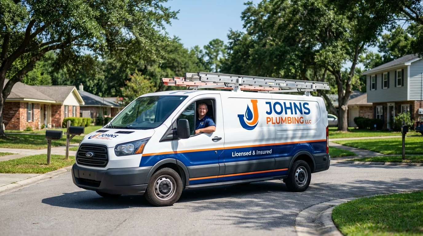 Johns Plumbing LLC service van in New Palestine, IN