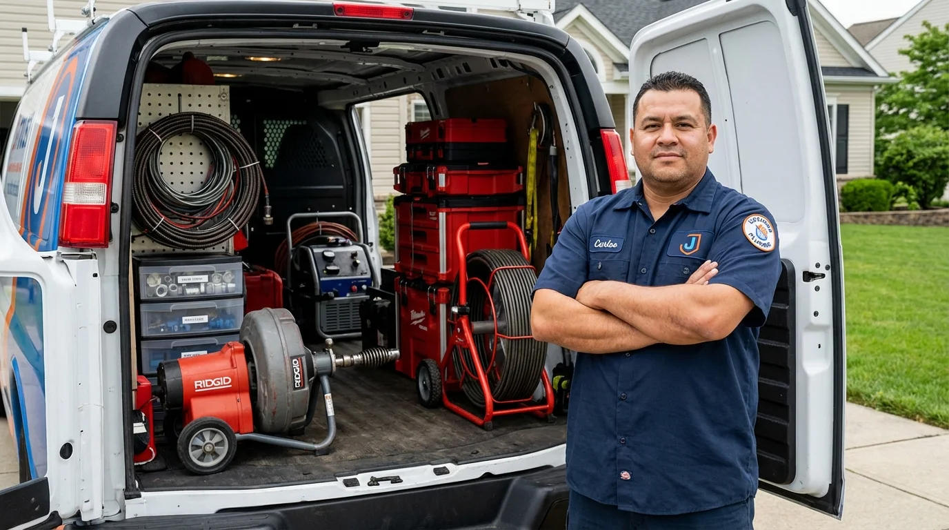 Professional drain cleaning equipment and Johns Plumbing LLC plumber in New Palestine
