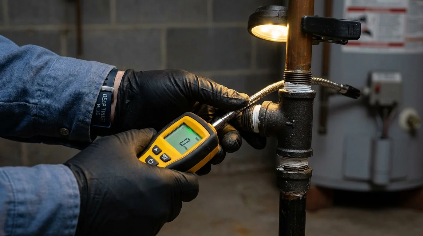Gas leak detection with electronic sniffer by Johns Plumbing LLC in New Palestine